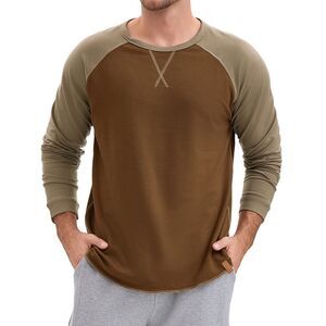 Long Sleeve Tops Color Block Casual Raglan T-Shirt Brown Khaki